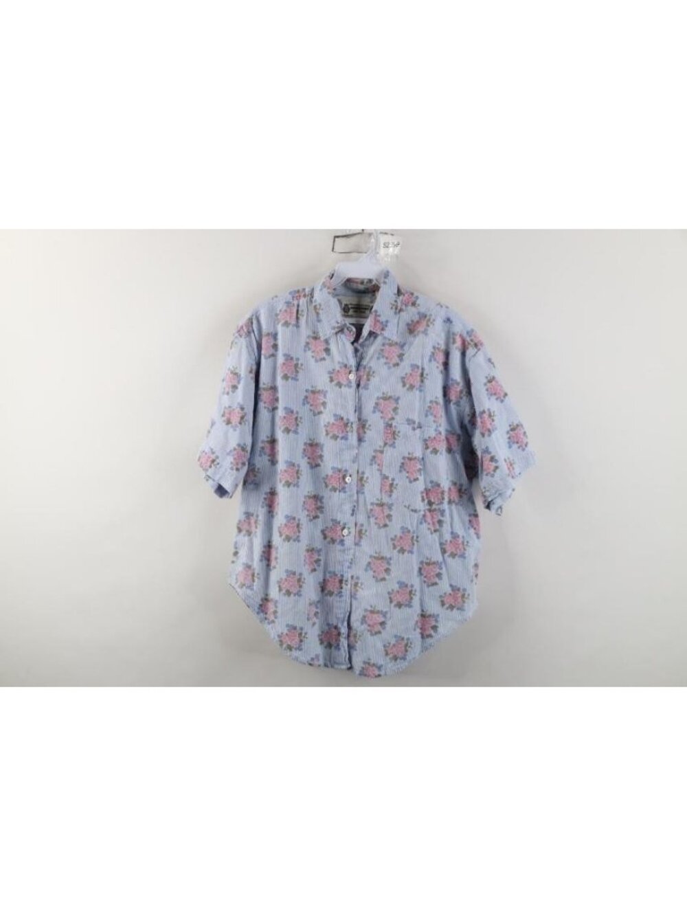 Vtg 90s Streetwear Womens Medium Hickory Striped Flower Collared Button Shirt